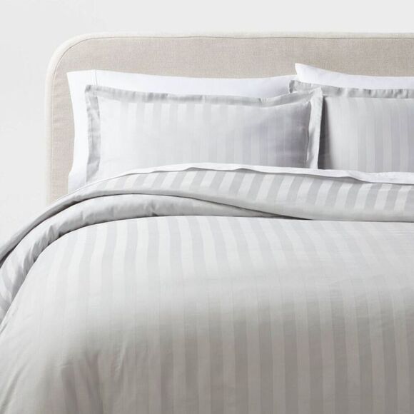 Open Box - Threshold - 3pc King Luxe Striped Damask Duvet Cover and Sham  Gray - Picture 1 of 4